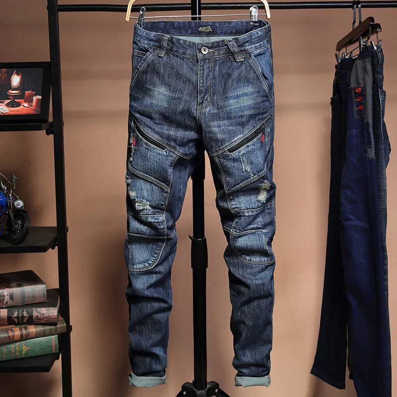 

Мужские джинсы в стиле ретро, премиум-класса, модные, осенние, корейский стиль, зауженные, с дырками, прямые, рабочие, длинные...