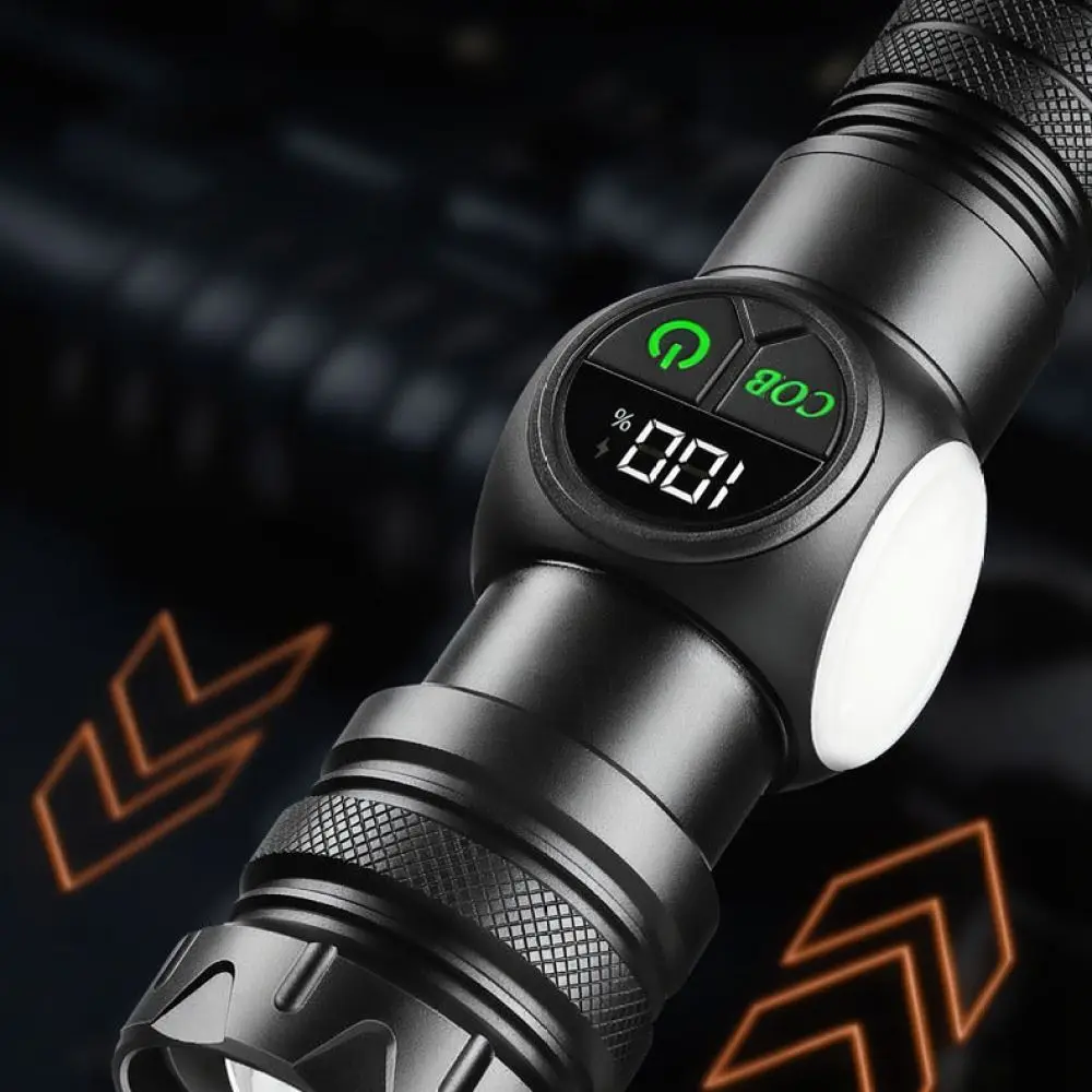 Multi Functional LED Flashlight Rechargeable Searchlight With Side Light Intelligent Screen For Outdoor Survival Repair