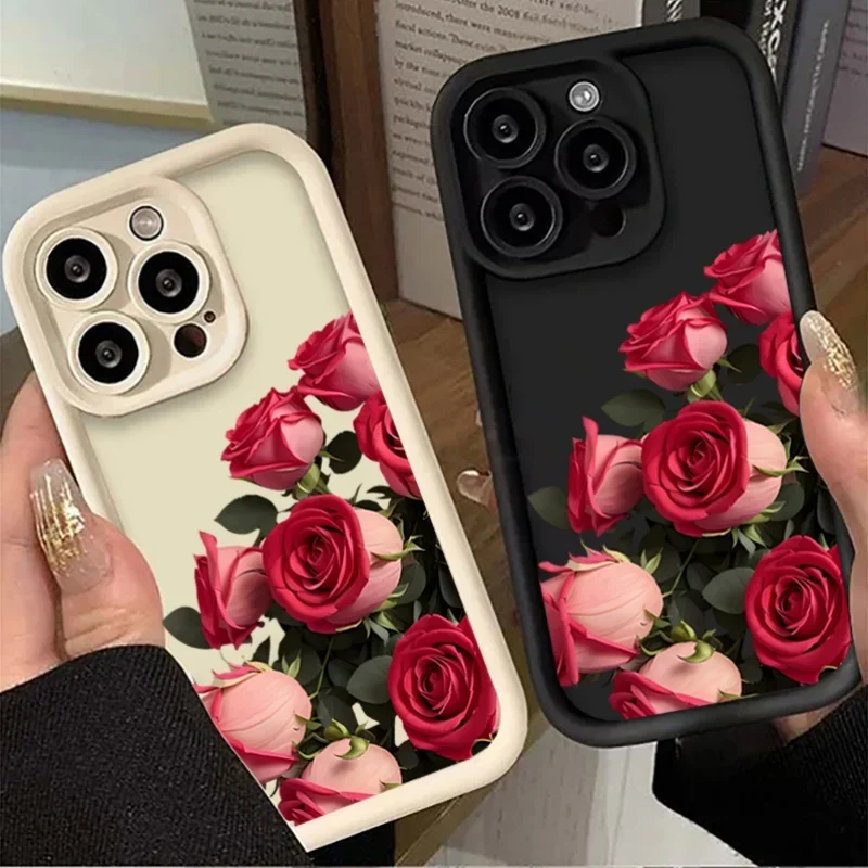 Rosa flores caso de telefone para motorola moto edge 40 50 60 pro fusão ultra g85 g35 g75 g05 g84 g15 g34 g54 e14 e13 e40 capa macia