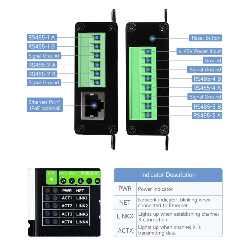 Imagem -05 - Módulo Serial Isolado Industrial Canais Rs485 para Servidor Ethernet Rj45 ch Canais Rs485 Operação Independente