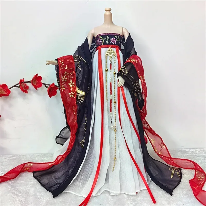1/6 Maßstab Weibliches klassisches Hanfu-Kleid im antiken Stil mit weiten Ärmeln und trägerlosem Design für 12'' Tbl Ph Actionfigur-Körpermodell – Detail 2