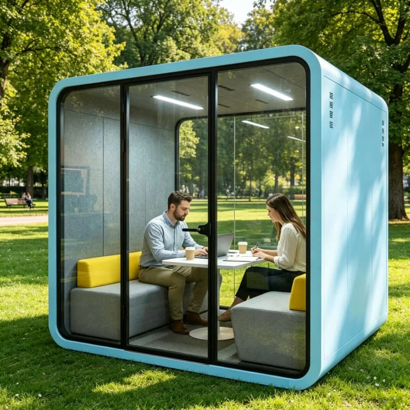 Movable Silence Booth Large 2500x2500mm 6 8 Person Meeting Room Pod For Corporate Training Brainstorm Workshop With Wheel Kit