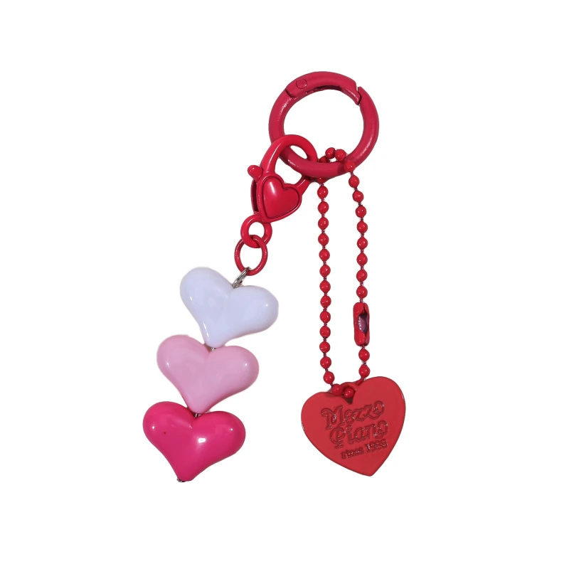 Trendy Stacked Love Heart Keychain DIY Heart Charms Car Backpack Earphone Keyrings For Women Friend Couple Gifts Accessories New