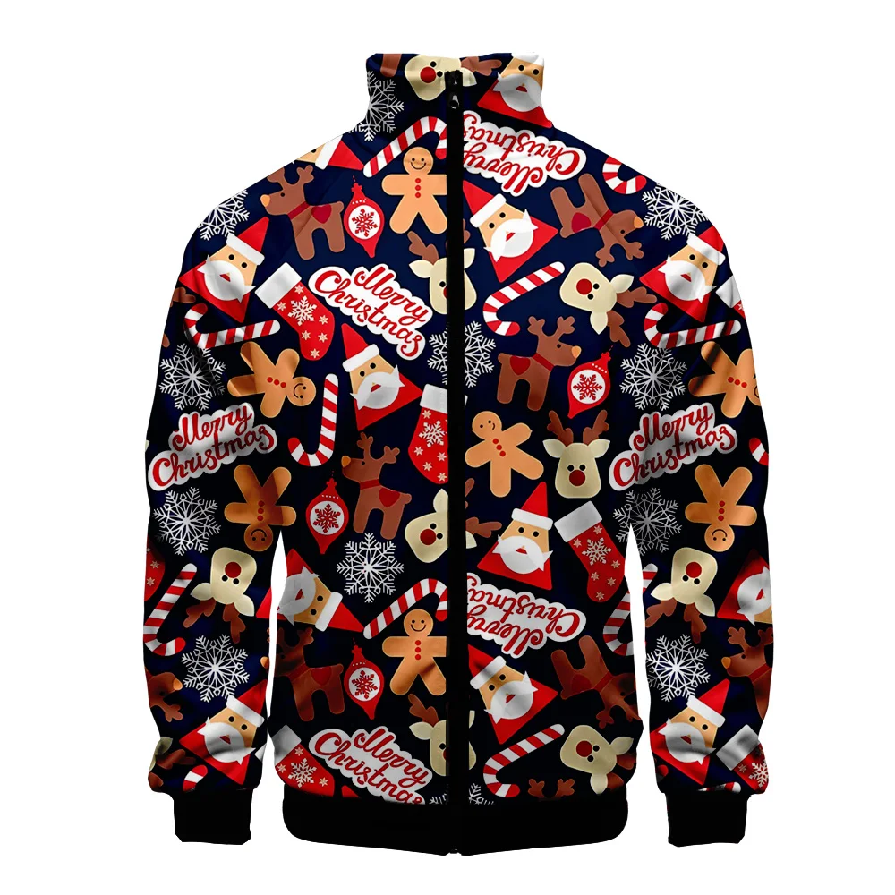 

Christmas Gingerbread Man Xmas Jacket Stand Collar Clothes Men Boy 3D Hip Hop Clothes Personality Zipper Jacket Men Sportswear