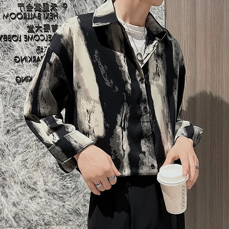 2025 New Fashion Men's Casual Trendy Business Elegant Turn-down Collar Short Sleeve Single-breasted Shirts Male Printed Tops