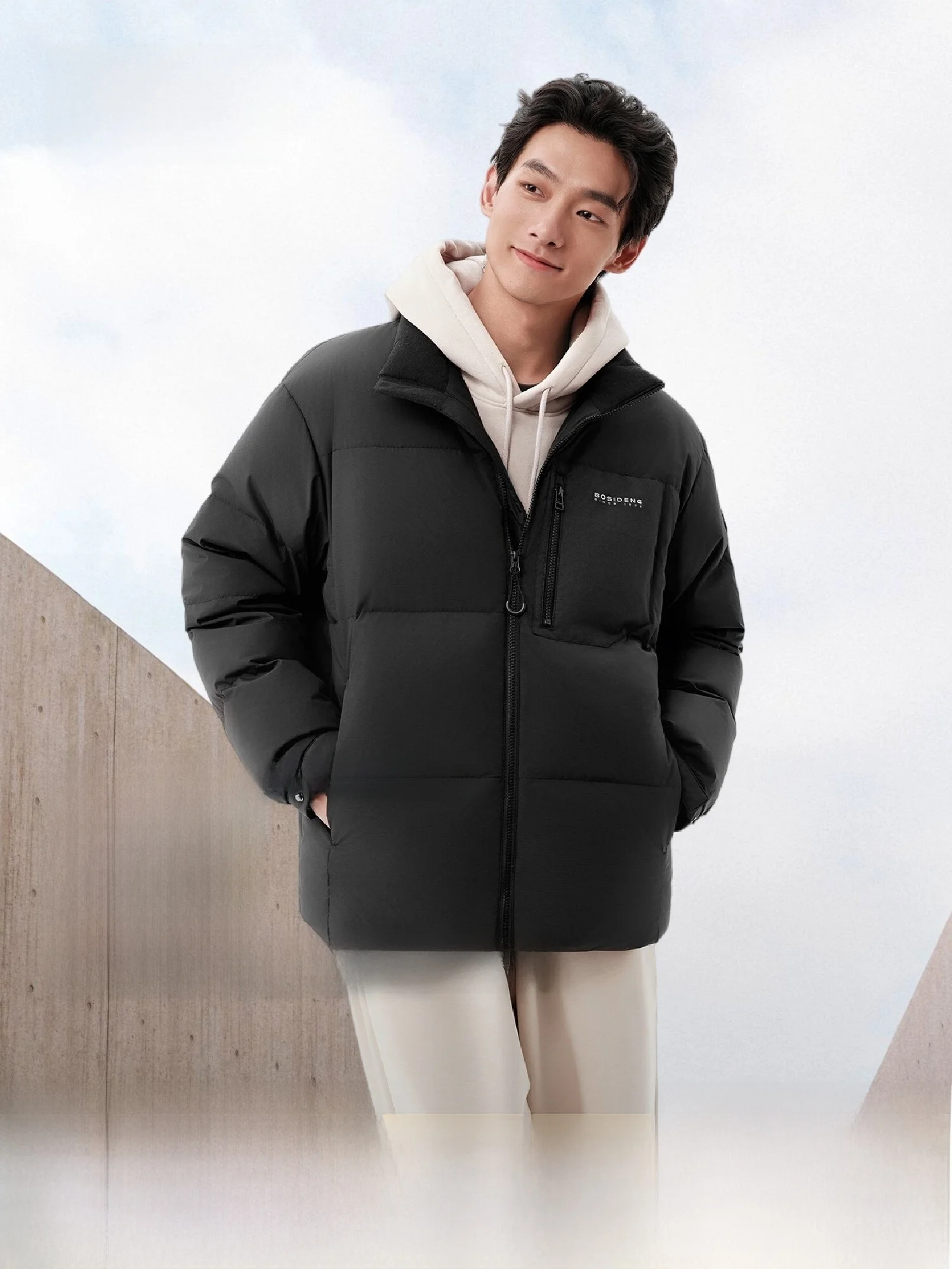 

Bosideng Men's down Jacket Winter New Fashion Sport Stand Collar Patchwork Color Warm Outdoor Leisure City Casual Running