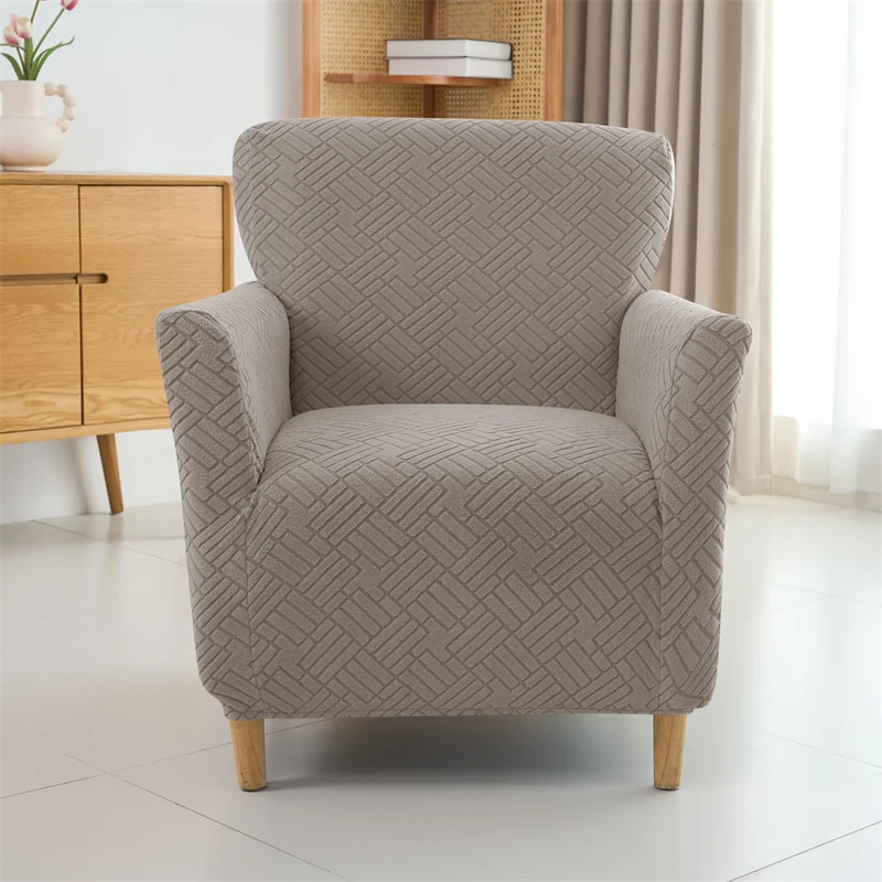 1PC Elastic Tub Sofa Cover Jacquard Single Club Chair Covers Solid Color Sofa Armchair Slipcover for Bar Counter Living Room view 4