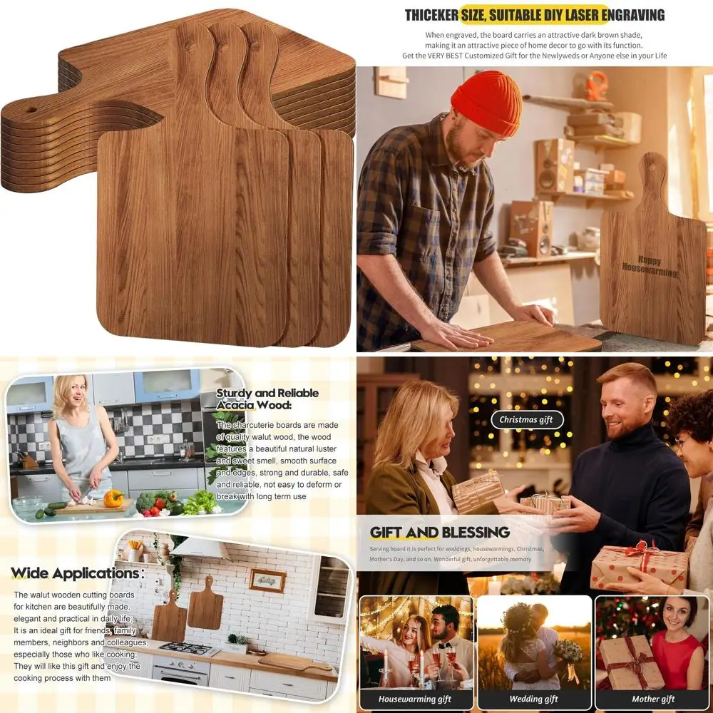 

Set of 12 Acacia Wood Cutting Boards with Handle, 16x10 Inches, Ideal for Laser Engraving, Wedding and Housewarming Gifts