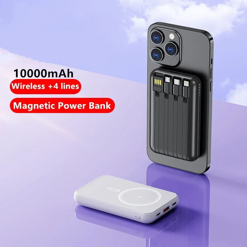 2024 New arrival 10000mah Wireless Magnetic Power Bank With Cables Fast Charging Portable Battery Pack For iPhone