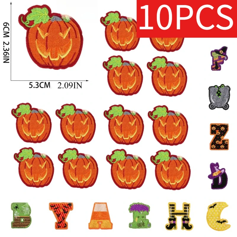 

10 PCS Wholesale Halloween Theme Wind Set of Embroidery Cloth Sticker English Letter Lots of Patches Sticker Cartoon Ghost