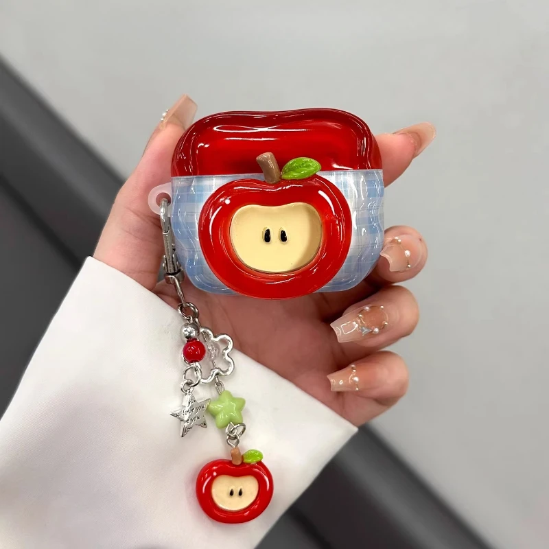 Para Airpods 4 fruta 3D Linda funda para Airpods 1 2 3 Pro 2 funda para auriculares inalámbricos caja de carga fruta roja dibujos animados lindo