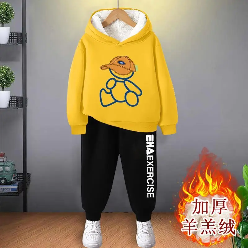 Boys Girls Fleece Warm Hoodies trousers Suit Spring Autumn Winter Sweatshirts Pants Outfits Children\'s Sweater Sports 2pcs Sets