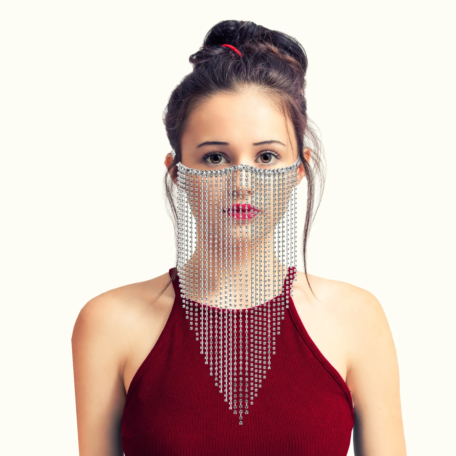 Vintage Rhinestone Tassel Face Chain Elegant Costume Accessory for Women Girls Masquerade Performance Photography Jewelry