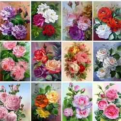 GATYZTORY Acrylic Painting By Numbers Flowers For Adults Chinese Rose Coloring By Number Handmade Home Decors Picture Paint