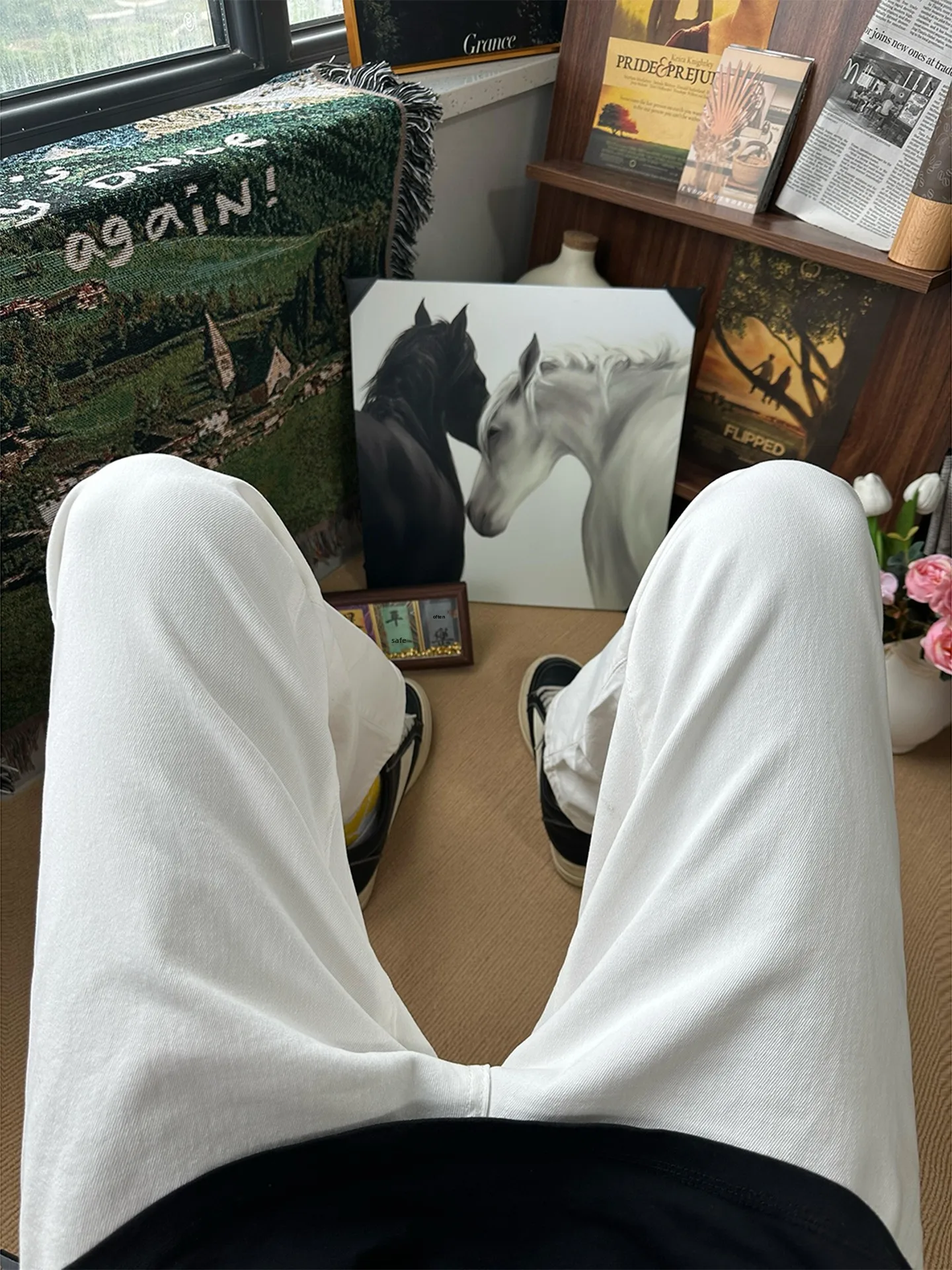 

White Straight Leg Jeans Men's Slim Fit Lengthening Legs American Sle Autumn Narrow Version Cleanfit Bell Bot