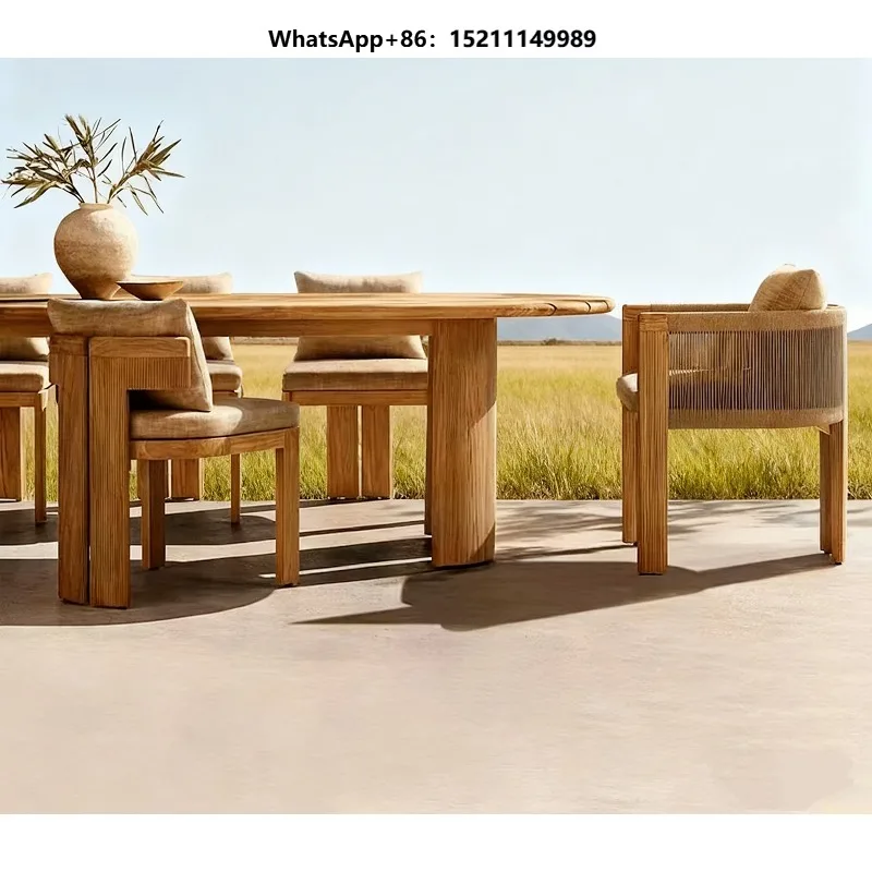 Modern Teak Outdoor Table Chair Set Offers Waterproof Sunproof Outdoor Dining Set for Courtyards Villas Garden Furniture