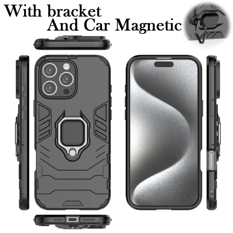 360 ° Rotierende Metallhalterung Ring Auto Magnetische Handyhülle für iPhone 16 Pro Max 14 11 12 13 15 Pro Max Weiche TPU + Harte PC-Rückseite