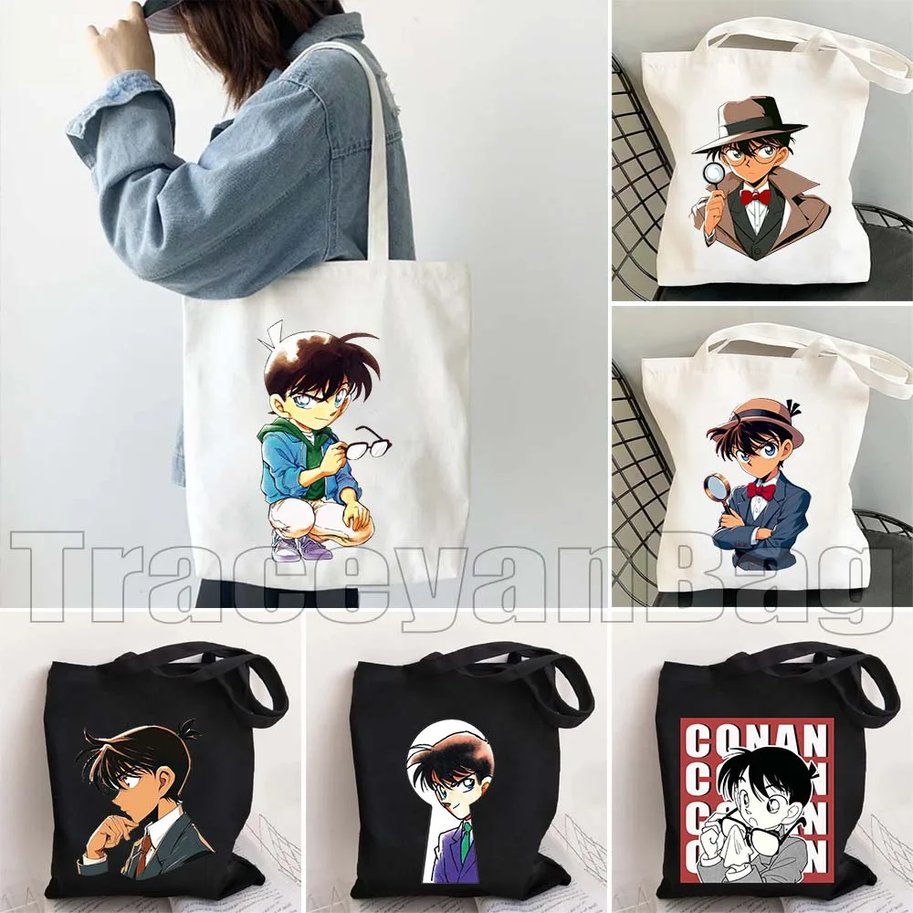 Cute Manga Gifts Detrective Conan Edogawa Shinichi Detective Boys Women Canvas Shoulder Tote Bag Harajuku Shopper Cotton Handbag