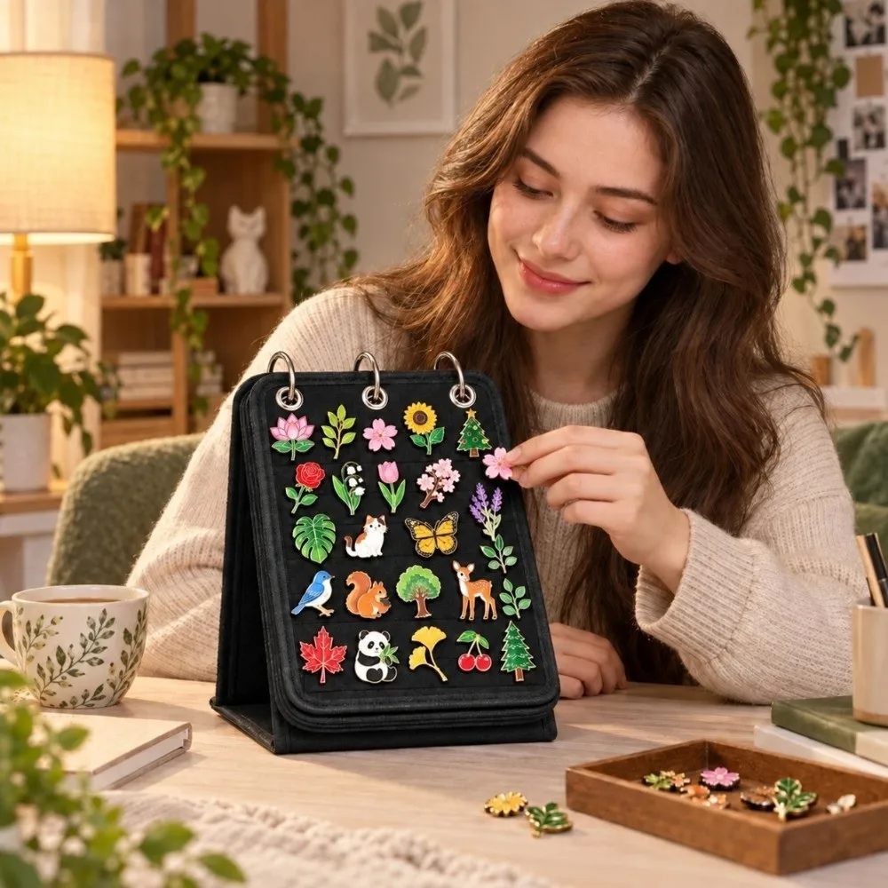 Large Capacity Felt Enamel Pin Display Book Removable Pages Portable Pin Trading Book Pin Badge Display Book Anime Collectors