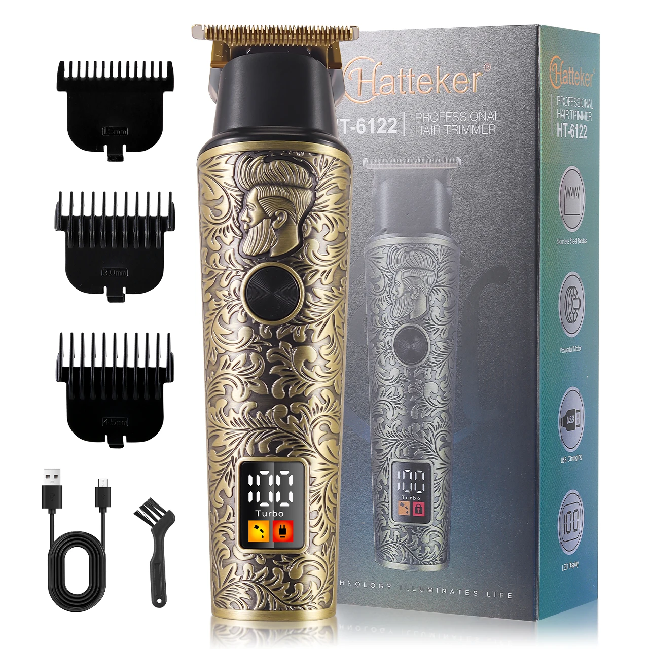 

Hatteker Electric Hair Clipper Cordless for Salon and Home Use USB Rechargeable Low Noise Professional Styling Trimmer