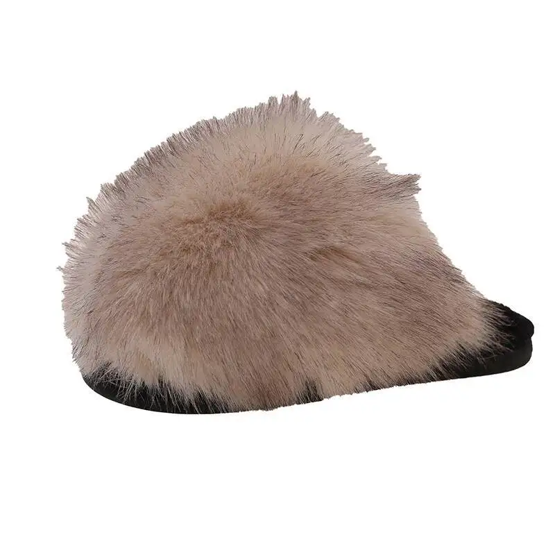 Women Fur Slippers 2025 Autumn Winter Fuzzy Plush Slippers Women's Closed Toe Warm Anti Slip Indoor Household Slippers