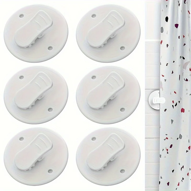 6Pcs Shower Curtain Clips Self Adhesive Windproof Splash Proof Fixing Clips For Bathroom Home Use