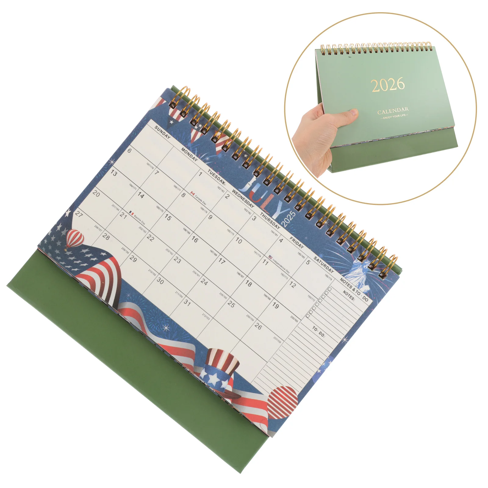 

2026 Mini Desk Calendar Minimalist Flip Small Desktop Calendar Thick Paper Office Home Decor Compact Space Green