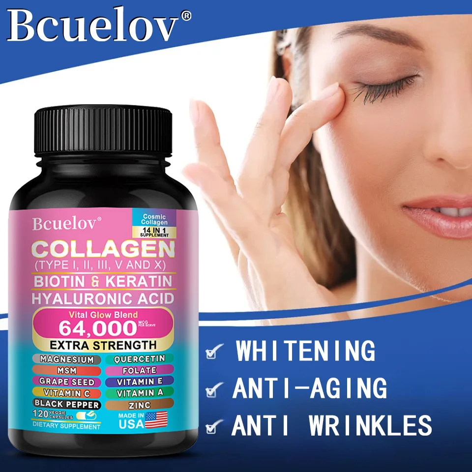 14-in-1 Supplement - Hyaluronic Acid Collagen Capsules for Healthy Skin and Hair, Strong Nails, Immunity and Antioxidant