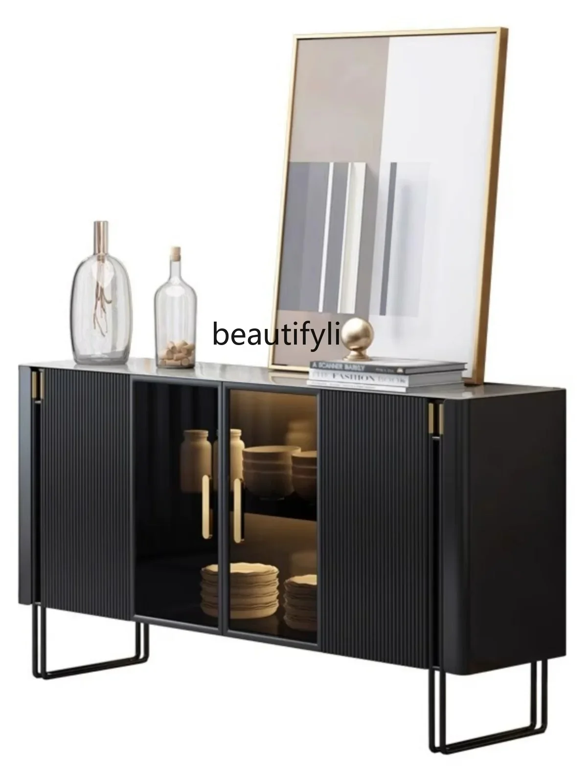 

Italian Style Light Luxury Stone Plate Sideboard Cabinet Modern Minimalist Wall Integrated Storage Entrance Cabinet