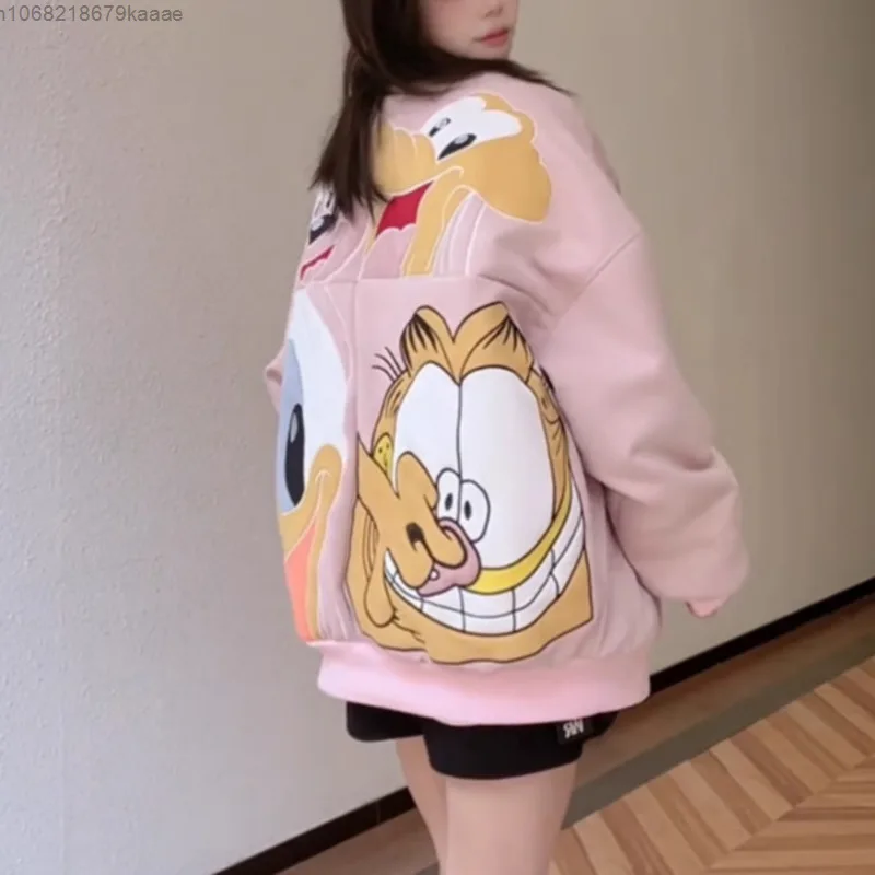 Disney Mickey Donal Bebek jaket bordir gaya Amerika Pria Wanita, jaket katun Retro serbaguna, mantel kepribadian pasangan