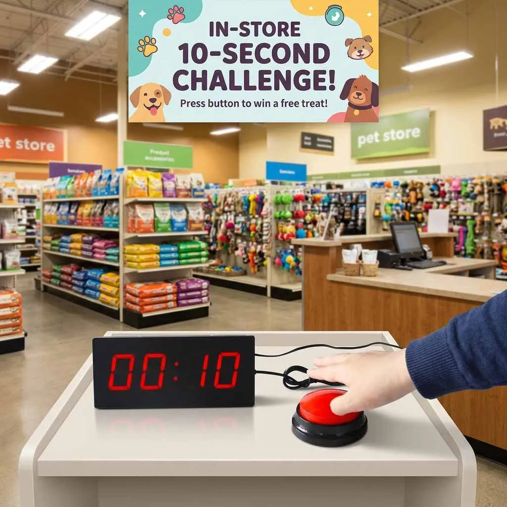 CHEETIE Popular 10 Second Timer Game Challenge Reaction Speed Luck Timer with Red Push Button for Pizza and Bar Shop