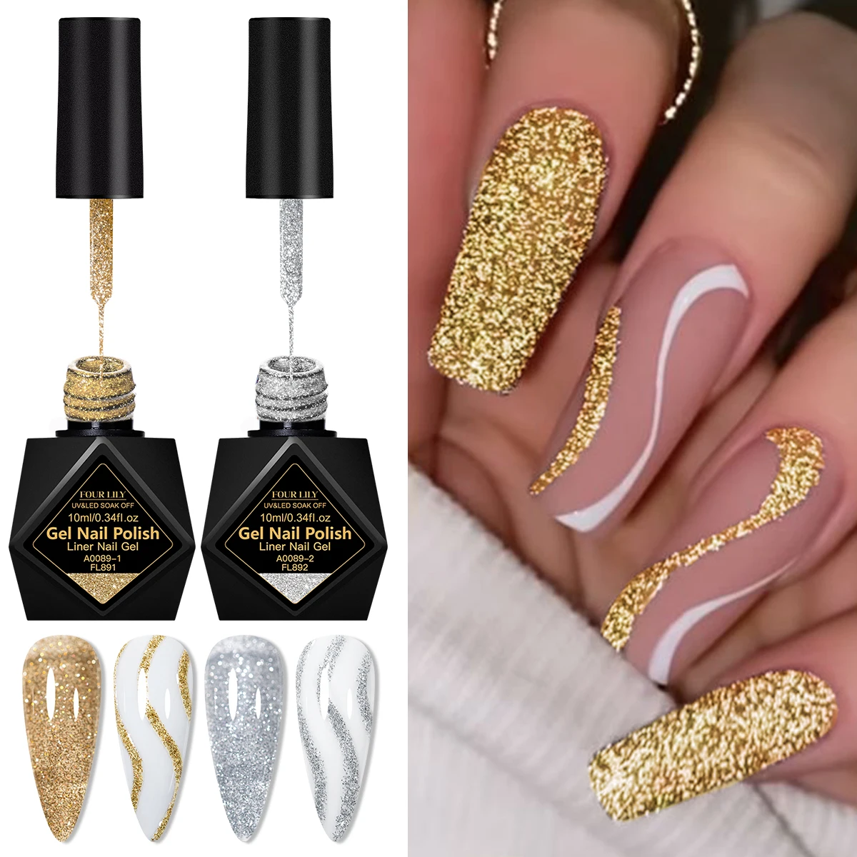 Vernis à ongles Gel réfléchissant or argent, 10ml, ligne de traction, Graffiti, peinture à rayures, ongles français, fournitures pour ongles à faire soi-même