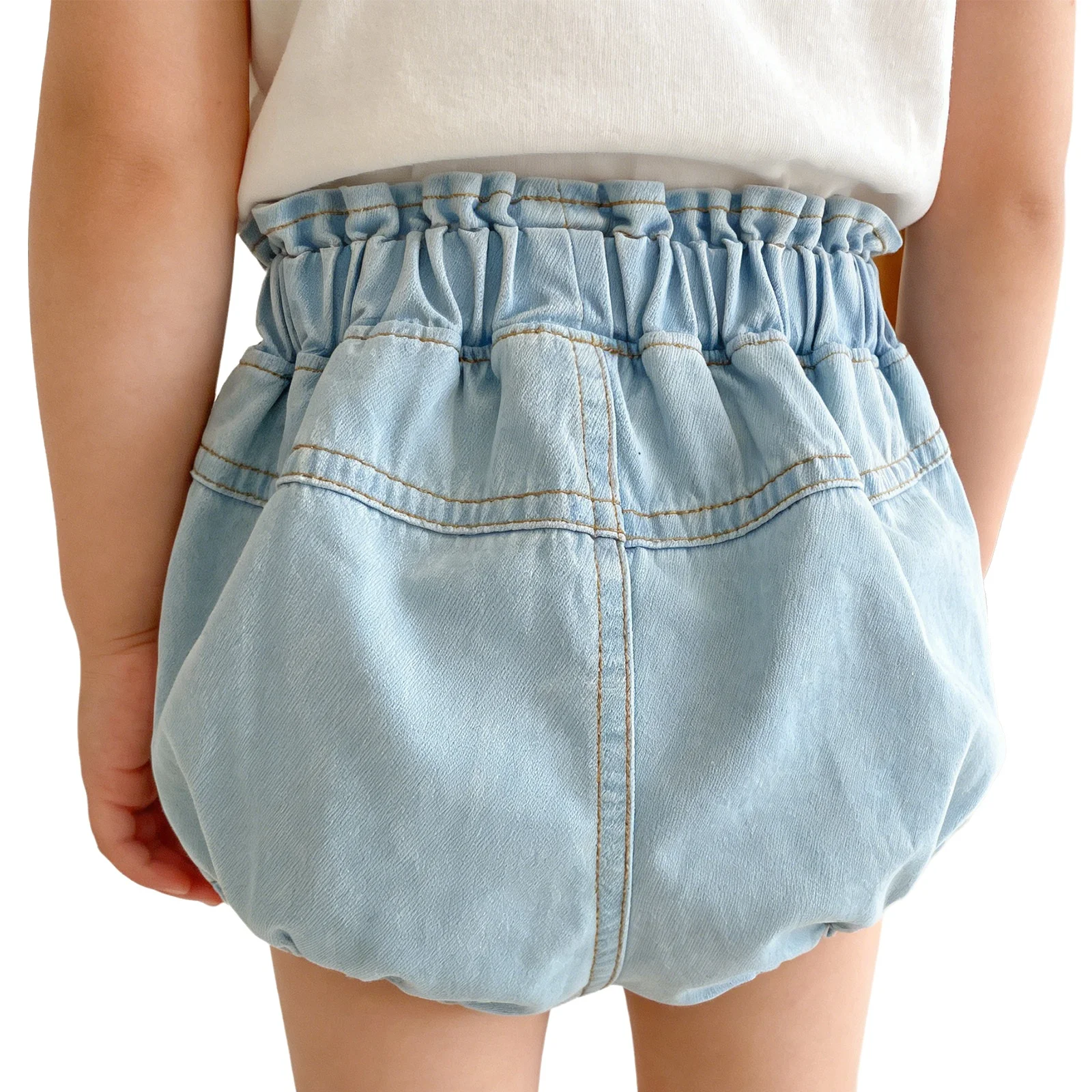 Little Girls Cute Denim Bloomers Shorts Baby Kids Summer Clothes Casual Elastic Waistband Loose Jean Harem Shorts with Pockets