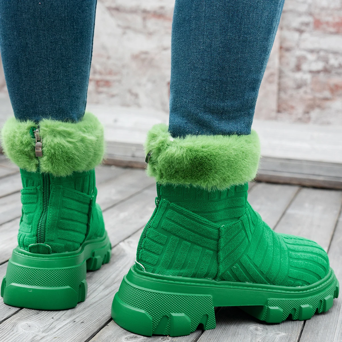 Botines con plataforma para mujer, botas cálidas, color verde, modernas, para ocio al aire libre, invierno, 2024