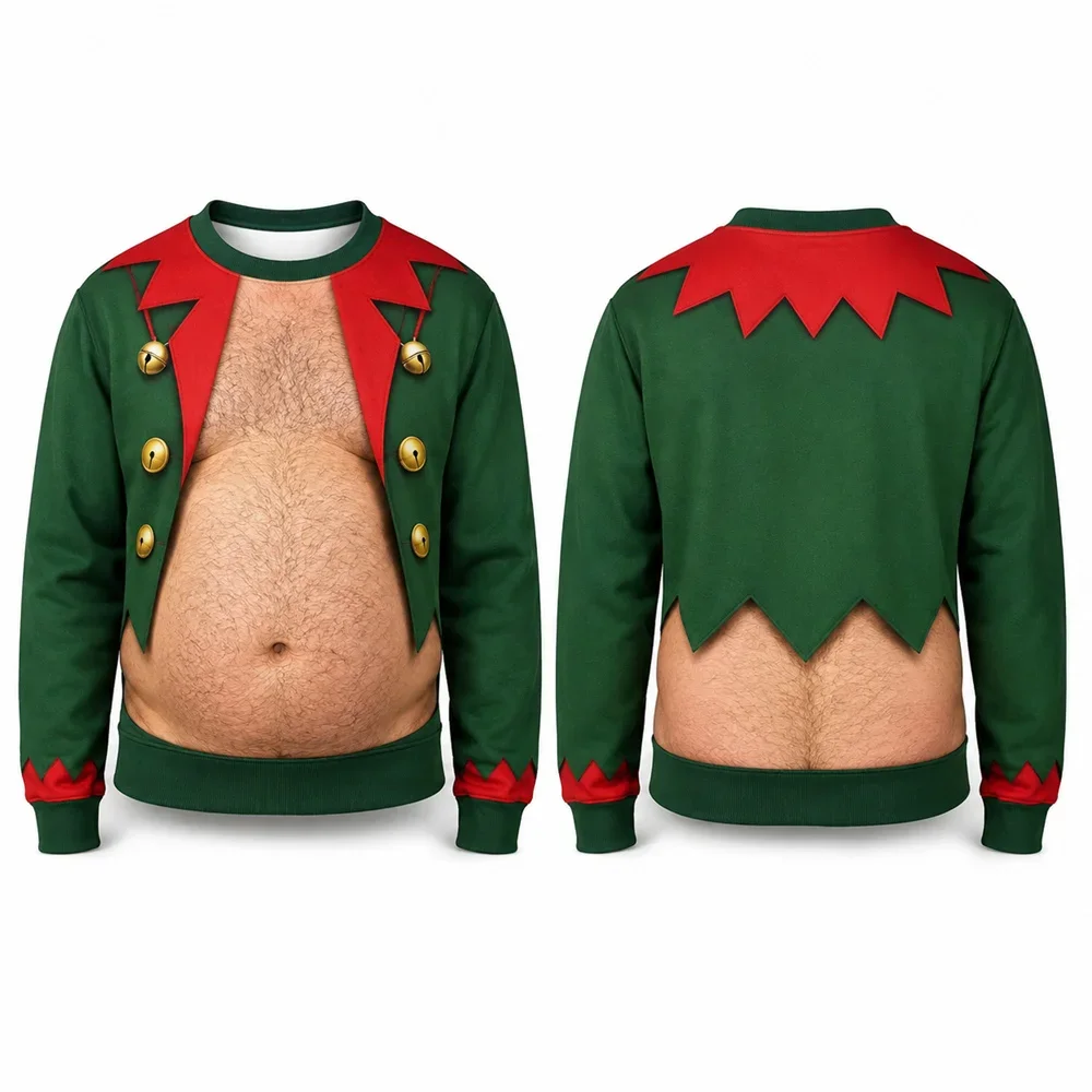 3D Print Beer Belly Pattern Funny Ugly Sweater For Men Merry Christmas Party A Humorous Gift For Husband Pullover Sweatshirt