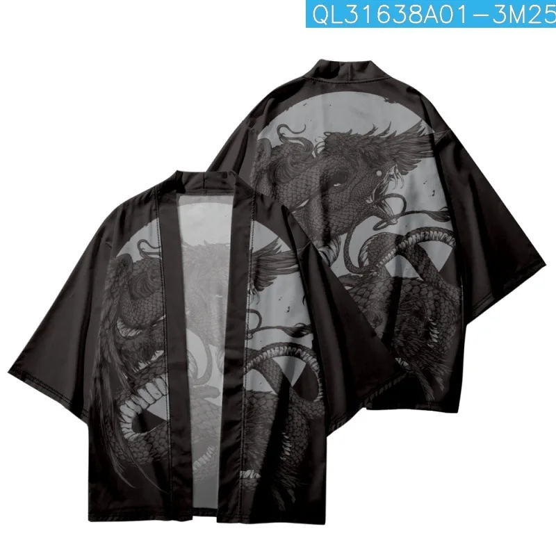 

Summer Casual Women Men Streetwear Cartoon Snake Printed Japanese Kimono Beach Shorts Yukata Harajuku Cardigan