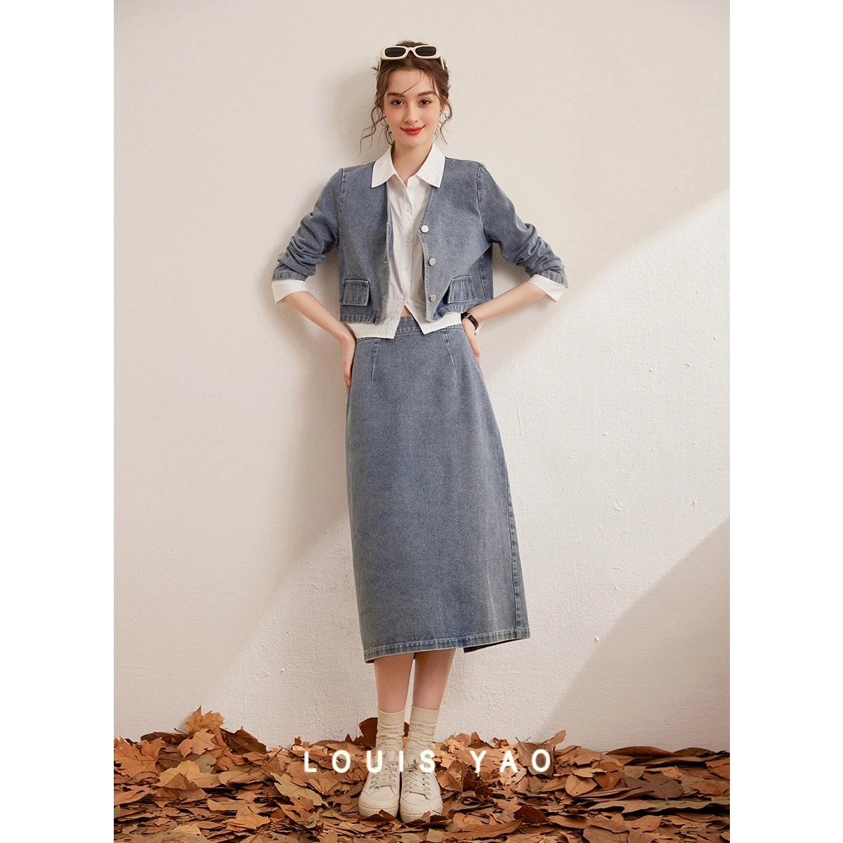 

Two-piece Set Denim Lapel Jacket and Skirt 2025 Spring Color Blocking Retro Women's Sets Chic Street Wear Women's Clothing