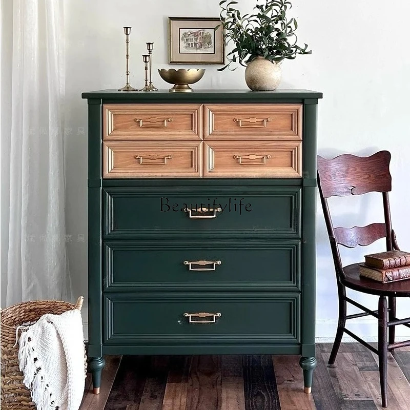 

French retro solid wood chest/medieval style locker/green storage cabinet