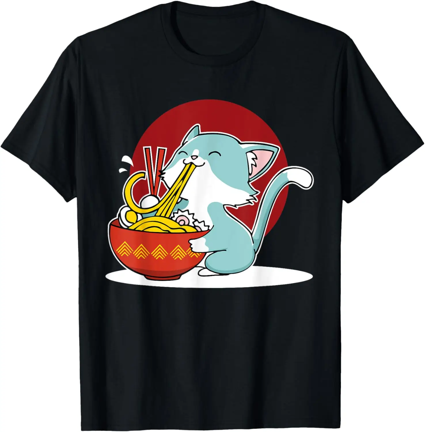 Katze essende japanische Ramen-Nudeln Suppenschüssel Kawaii Kätzchen T-Shirt