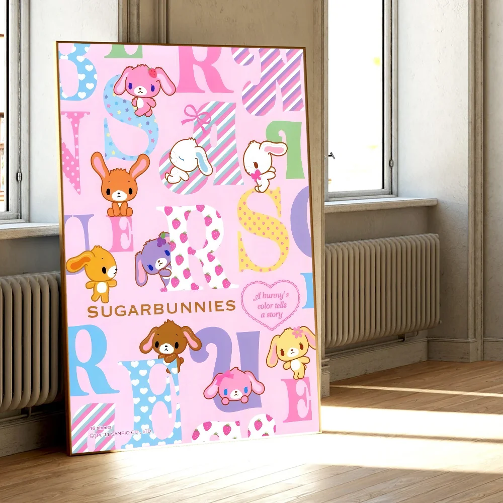 AZNM Sugarbunnies Bonbonribbon Rosa niedliches Kaninchen-Cartoon-Leinwand-Wandkunstwerk, ungerahmt, Mädchenzimmer-Dekor-Poster – Detail 6