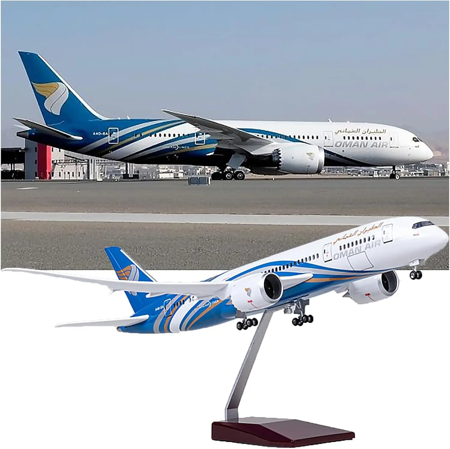 1/130 échelle 47CM avion 787 B787 avion Oman Airways W lumière et roue en plastique moulé sous pression résine avion modèle jouet
