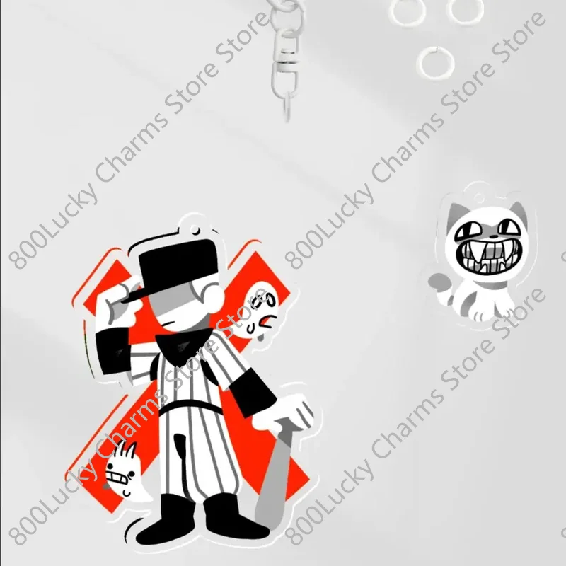 2Pcs Cartoon Character Acrylic Keychain Set, Simple Black‑White Style Figure Pendant, Backpack Decor Charm Gift