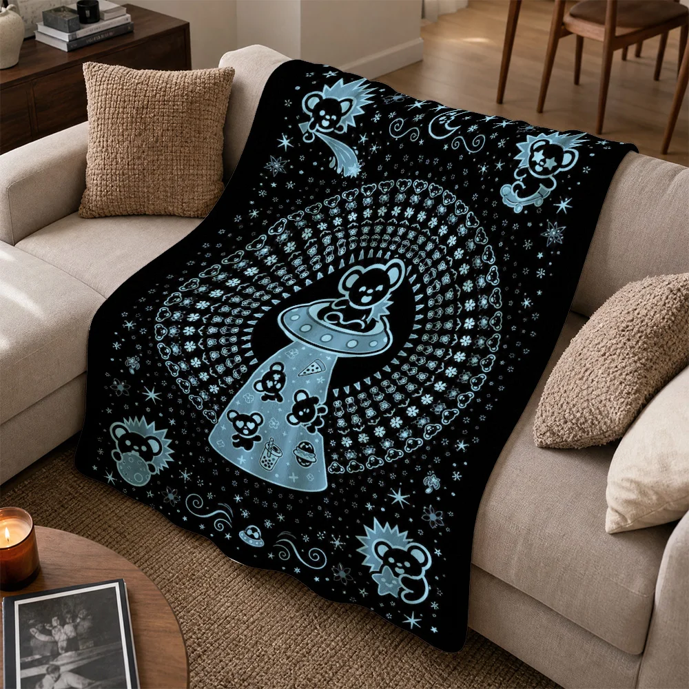 Whimsical Bear Night Sky Throw Blanket Plush Sofa Couch Decor Fleece Throw for Kids Nursery Home Gift Idea