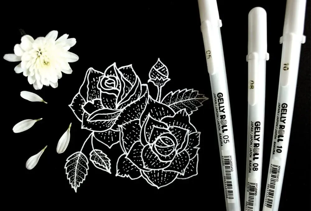 SAKURA Gelly Roll-rotuladores de Gel, 3 piezas, marcador para diario, dibujo artístico, tinta blanca clásica, punto surtido, fino, medio, atrevido