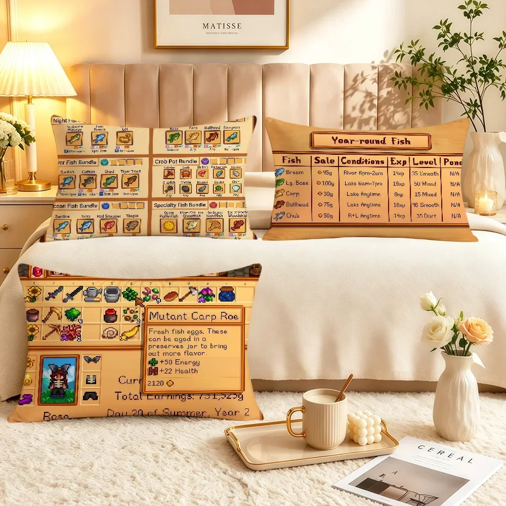 S-Stardew Valley Fishing Chicken Farm Cushion Cover Soft Rectangle Home Sofa Living Room Decor Dorm Bed Hogar Pillowcase Gift