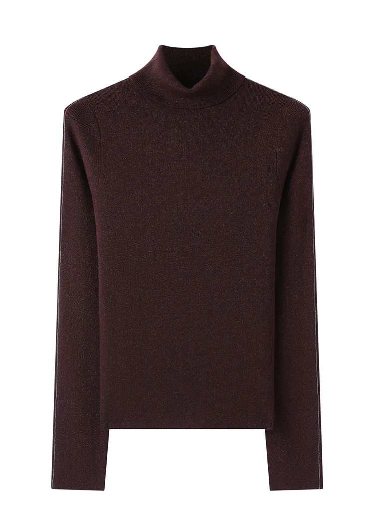 BY3521215 Premium Wollstrickpullover für Damen, eleganter Rollkragenpullover, einfarbig brauner Pullover, schickes, schmales Basic-Top für Bürodamen – Detail 13