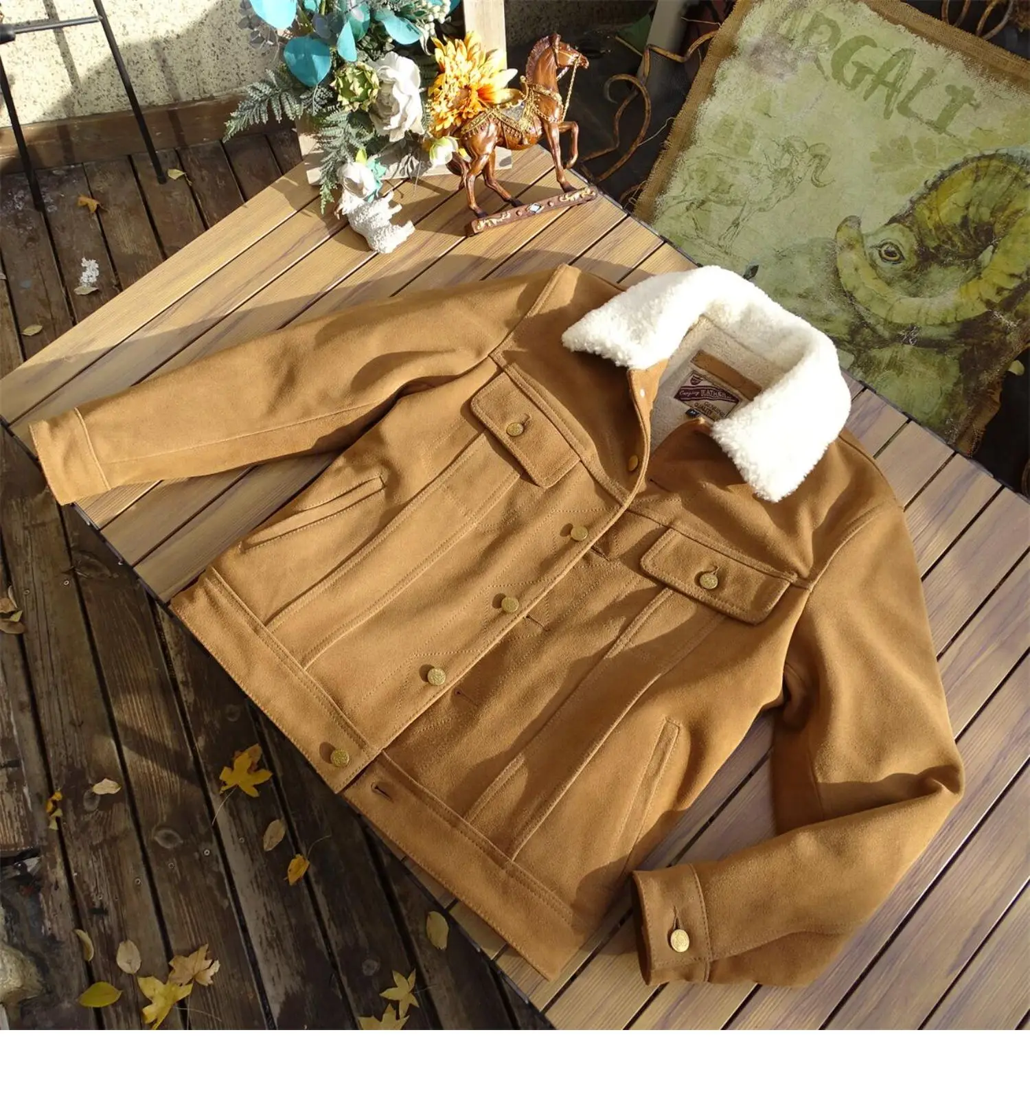 Men's Tan Rider Suede Jacket, Wool Lining