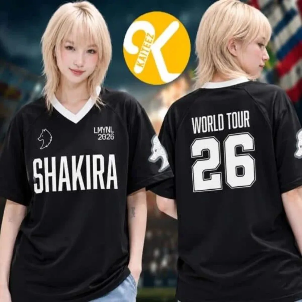Unisex Shakira World Tour 26 T‑Shirt Wolf Logo LMYNL 2026 Short Sleeve Tee Pop Music Fan Loose Streetwear Fashion Tops