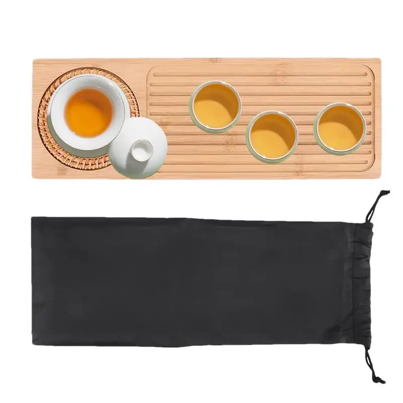 Tea Serving Tray Outdoor Serving Platter For Making Tea Portable Chopping Board Tea Tray With Tea Pot Hot Pad And Storage Bag