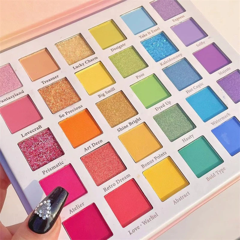 30-Farben-Lidschatten-Palette, Regenbogen-Korallen-Perlenglitter, matte Pailletten, schimmernder, hochpigmentierter Lidschatten für Party- und Tanzshow-Make-up – Detail 7